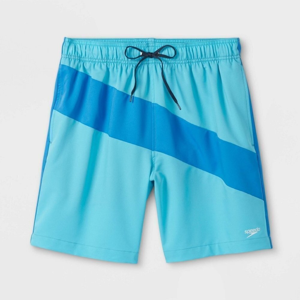 Speedo Mens Size XXL 7.5" Volley Blue Atoll Colorblock Swim Trunks in Blue 2030